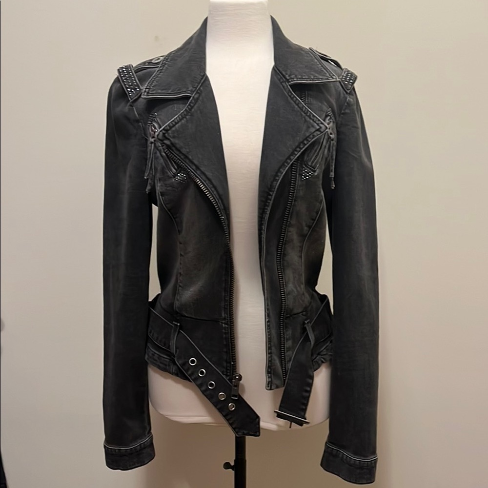 Guess Black Denim Jacket with Asymmetrical Closure